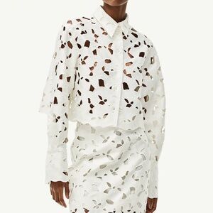NWT! H&M Satin Shirt with Eyelet Embroidery, white floral, size medium